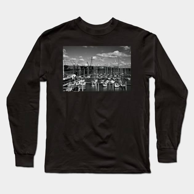 The Marina at South Harbour in Blyth, Northumberland - monochrome Long Sleeve T-Shirt by Violaman